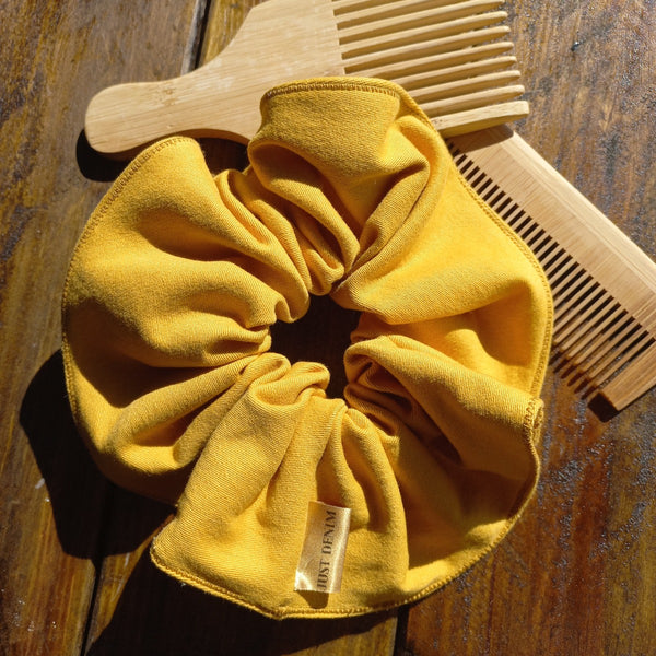 Textured Must-Have Mustard Xxl Denim Scrunchie online @JustDenim