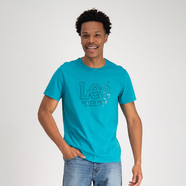 Gel Outline Teal Logo T-shirt By LEE online @JustDenim #JustDenim #JustDenimZA