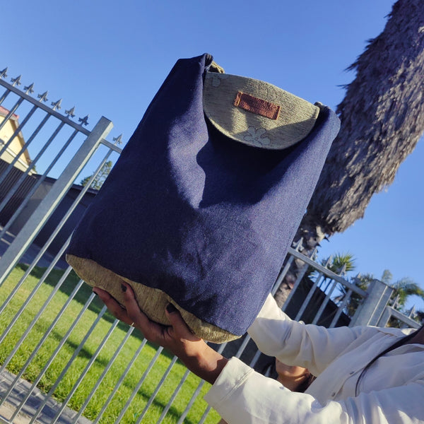 Oval Barrel Denim Handbag